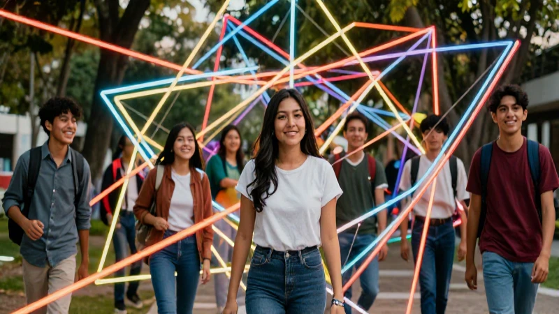 Estudiantes mexicanos alegres en arte digital estructurado
