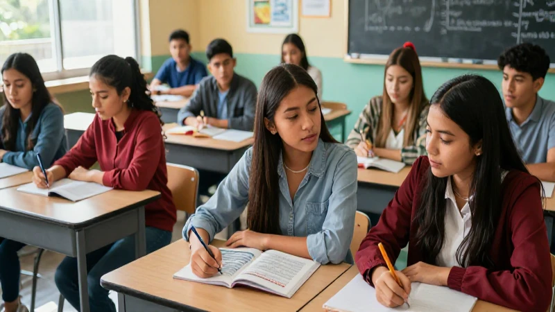 Estudiantes mexicanos aprendiendo en aula moderna