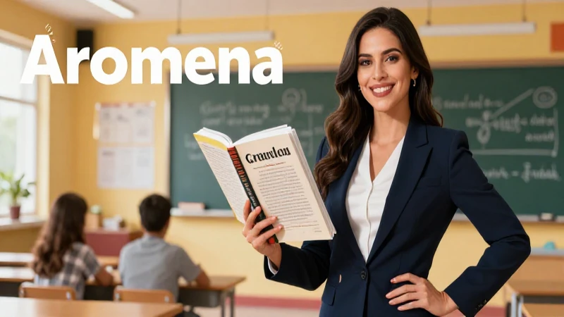 Profesora atractiva y moderna con libro en clase
