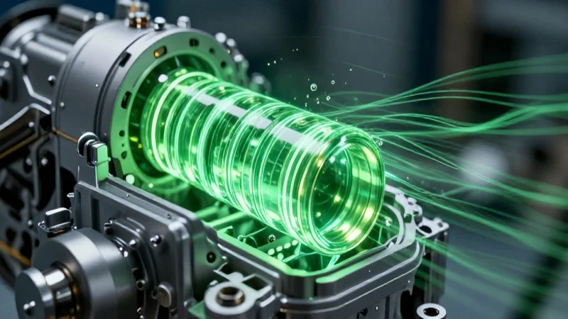 Detalle real de motor con energía verde