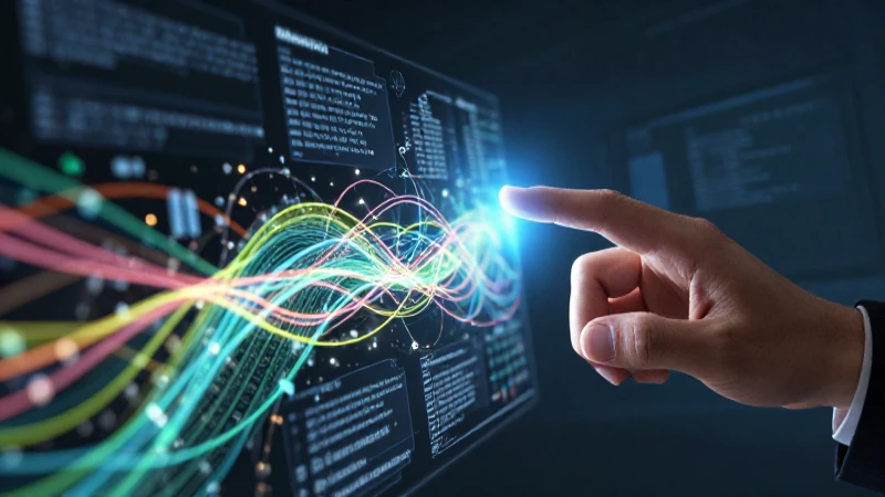 Manos interaccionando con datos digitales holográficos