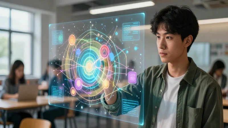 Joven estudiante interactúa con un mapa conceptual