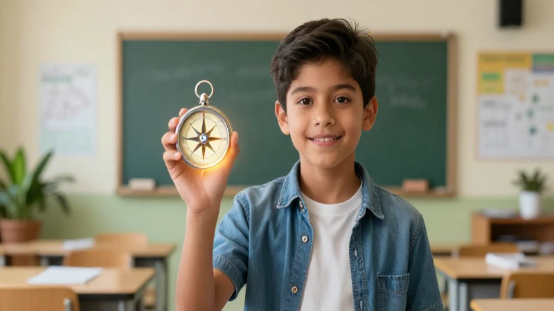 Joven estudiante mexicano brillante con brújula