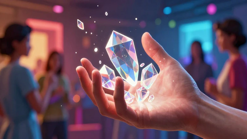 Mano estilizada con cristales geométricos vibrantes