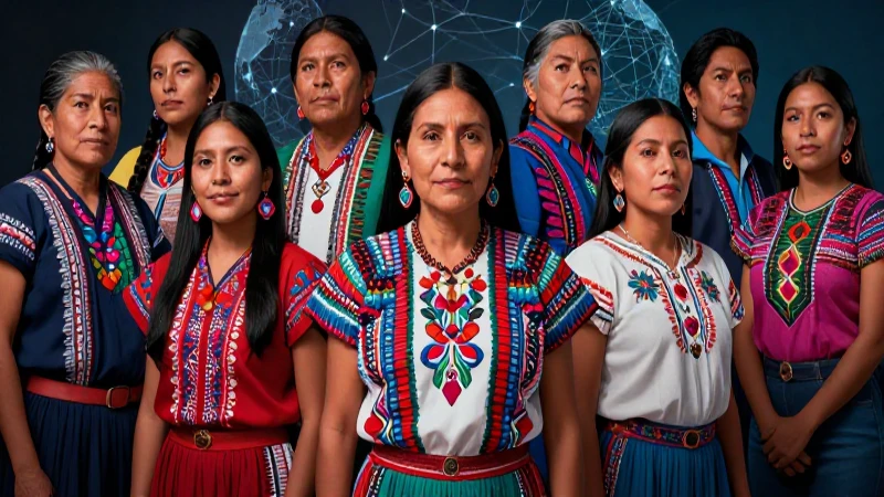 Ilustración digital vibrante de pueblos indígenas mexicanos