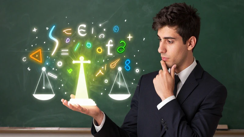 Joven académico contempla símbolos lingüísticos
