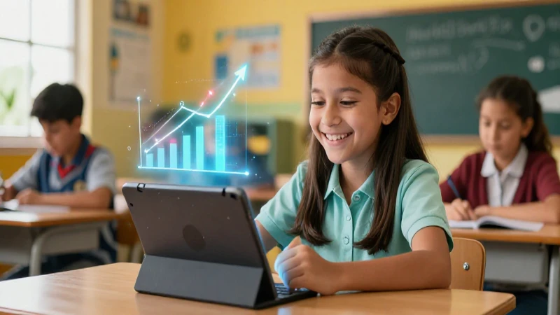 Potencia el rendimiento académico con la nueva evaluación escolar 4 Estudiante sonriente y gráficos muestran éxito académico