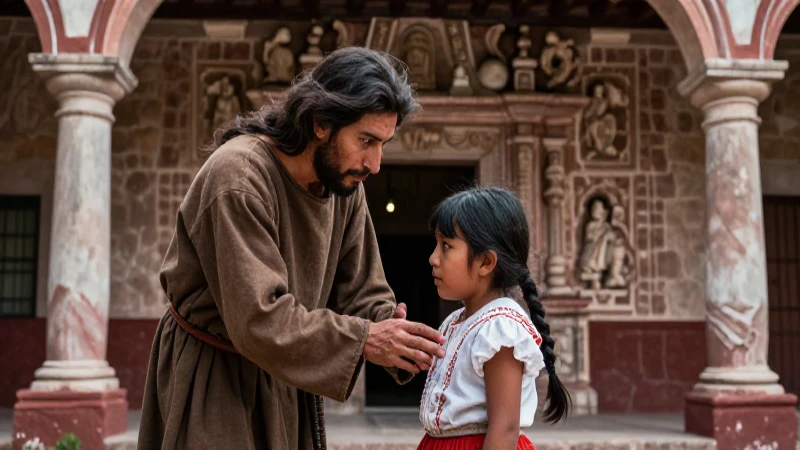 La evangelización en la Nueva España: un legado apasionante 3 Friar enseña a niño indígena en hacienda colonial