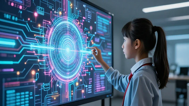 Estudiante observa dualidad utopía-distopía holográfica