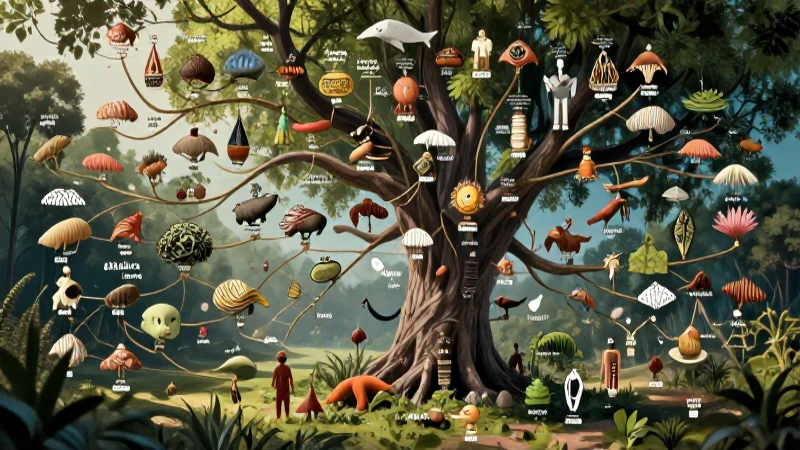 Árbol humano mostrando extinciones de especies