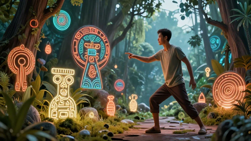 Ilustración futurista con figuras y cultura