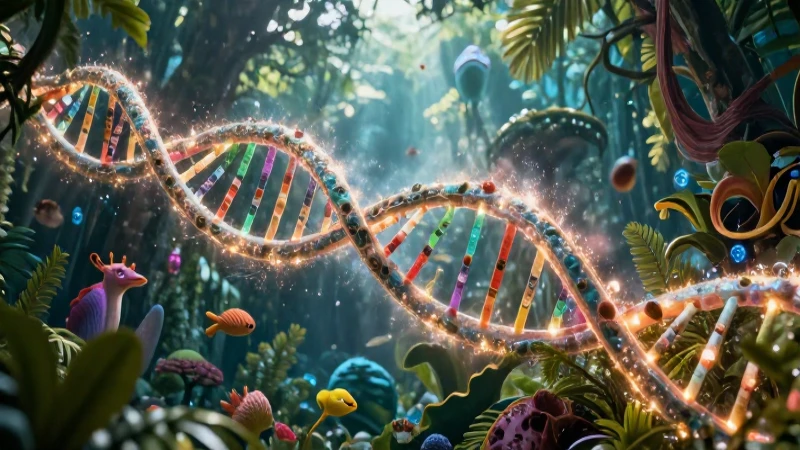 ADN bioluminiscente en vibrante ecosistema tropical