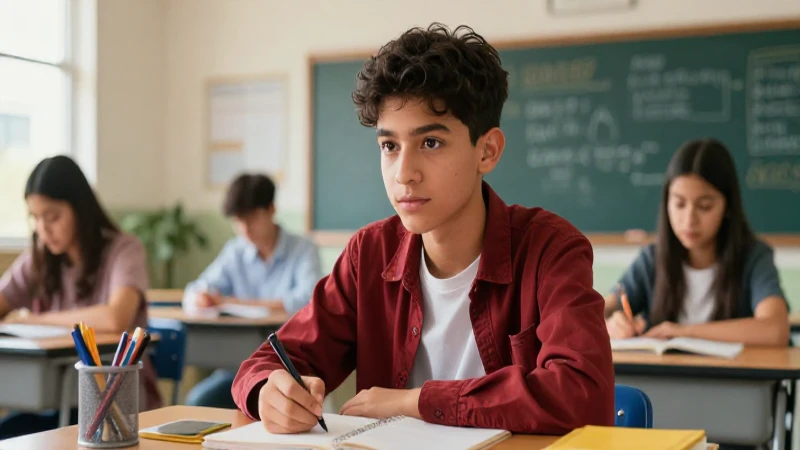 Domina el Examen 1 de Secundaria con estos consejos efectivos 4 Estudiante mexicano soñador en clase moderna