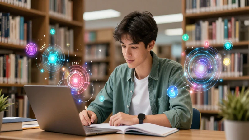 Estudiante enfocado en entorno académico futurista