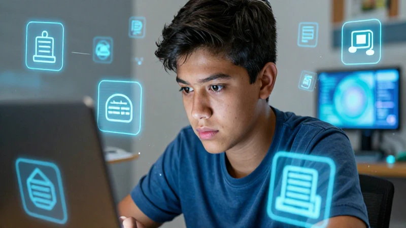 Estudiante mexicano concentrado en aprendizaje digital