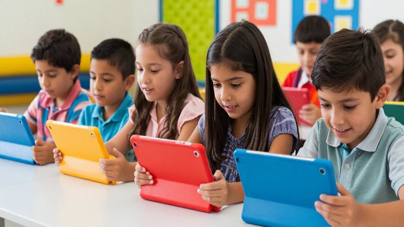 Mexican niños felices aprendiendo en tablets
