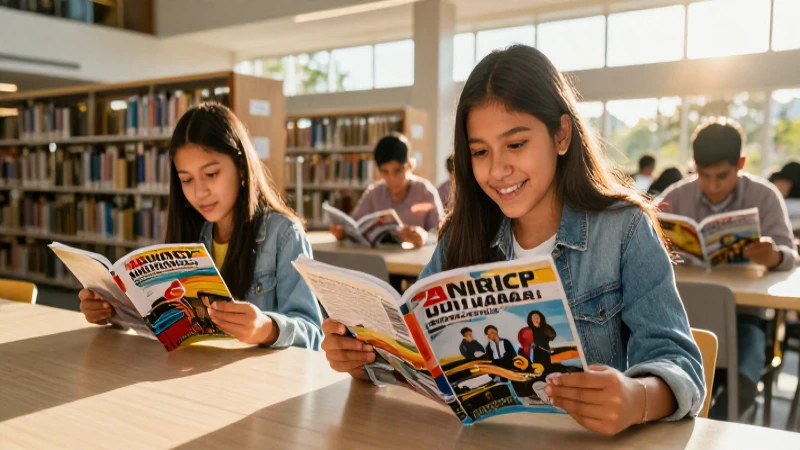 Estudiantes mexicanos leen en una biblioteca luminosa
