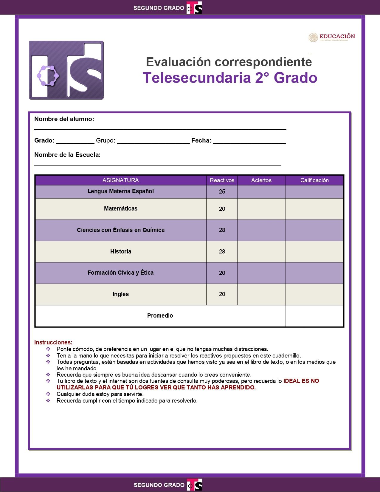 examenes trimestrales telesecundaria gratis preparate para el