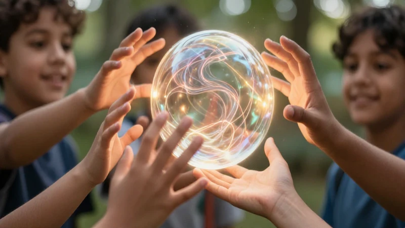 Manos diversas alcanzan un orbe conceptual brillante