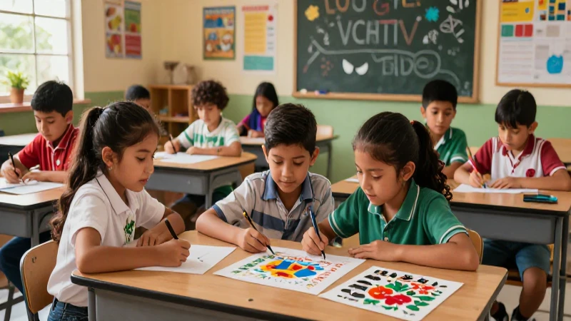 Conoce las conexiones entre escuela mexicana y enfoques pedagógicos 3 Aula mexicana vibrante con estudiantes colaborando en proyecto