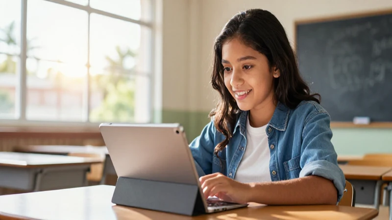 Solución SEP para estudiantes jóvenes: adaptaciones abreviadas 3 Estudiante mexicano digital bajo luz dramática