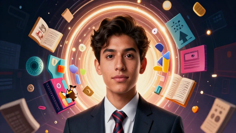 Educador confiante con halo creativo y estilo moderno