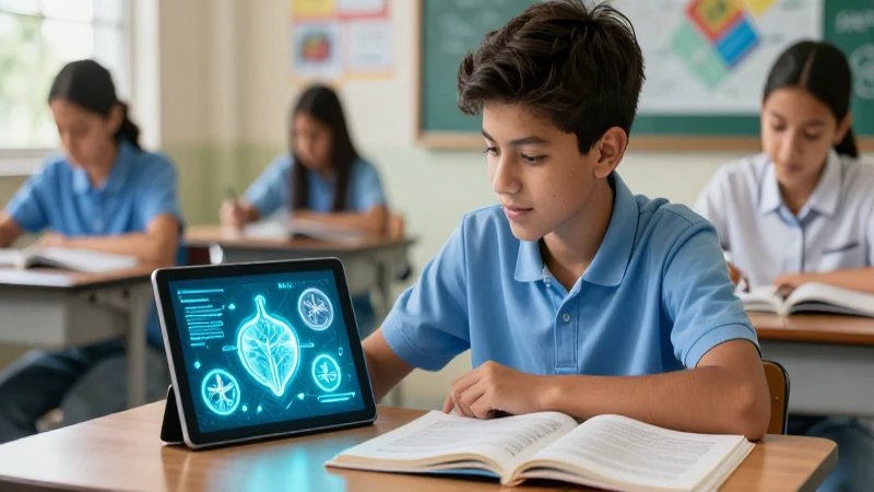 Potencia tu aprendizaje: complementa tus libros de biología con herramientas SEP en línea 3 Estudiante mexicano interactúa con biología moderna