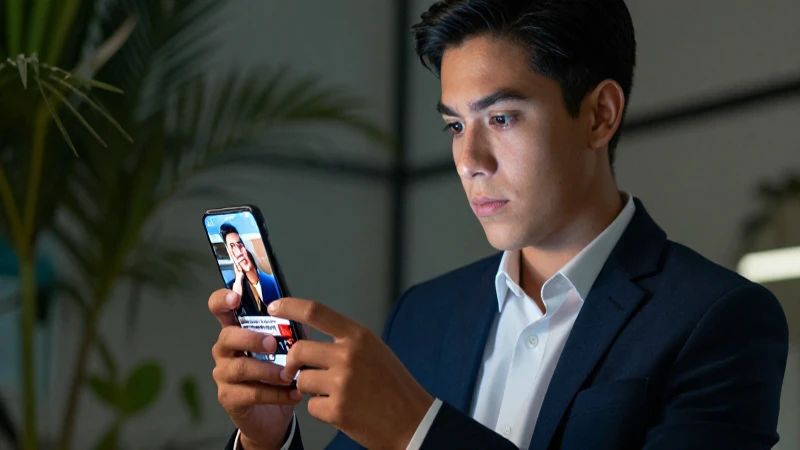 Joven mexicano profesional observa vida digital