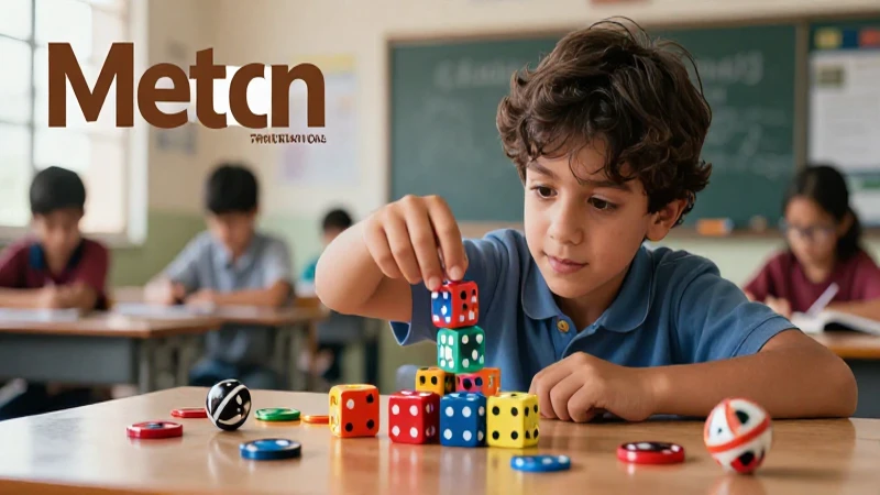 Portada educativa: estudiante con dados vibrantes
