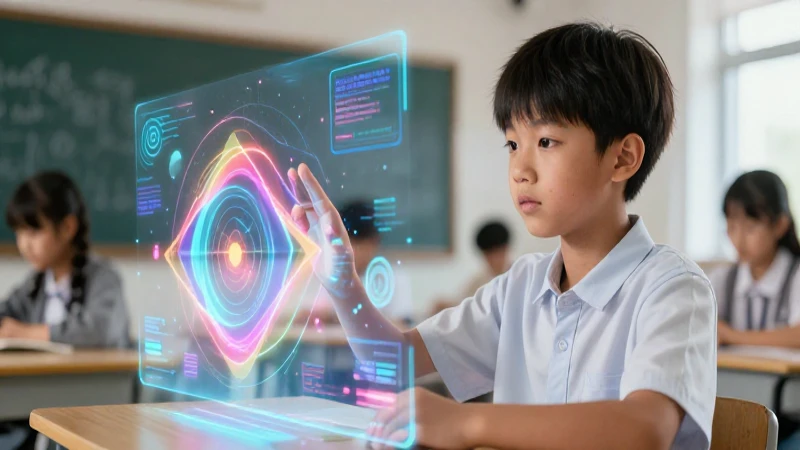 Estudiante estudia probabilidades holográficas con diseño vibrante