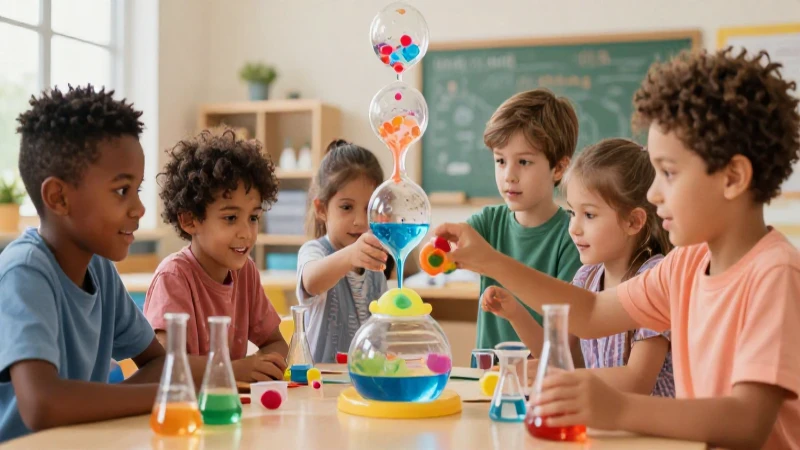 Niños explorando ciencia con una reacción vibrante