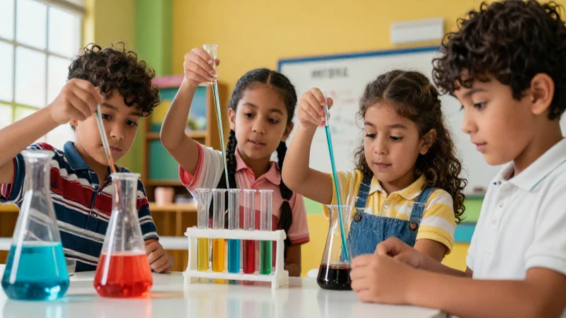 Niños curiosos y experimentos de química vibrantes en México