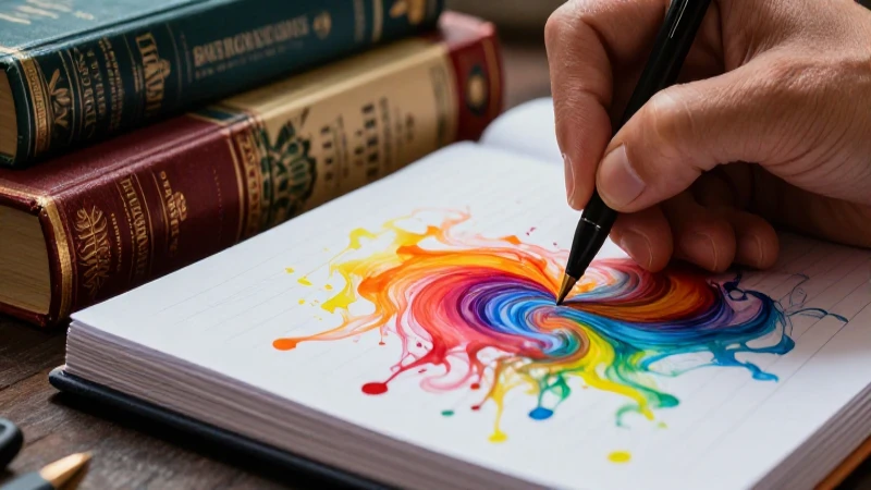 Detalle vibrante de escritura artística en un cuaderno