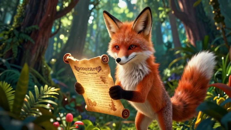 Zorro con pergamino en bosque mexicano