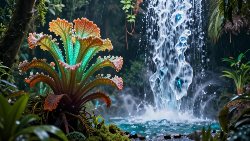 Ecosistema tropical vibrante y bioluminiscente