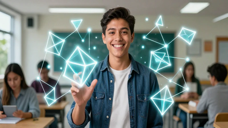 Estudiante mexicano alegre con geometría del conocimiento