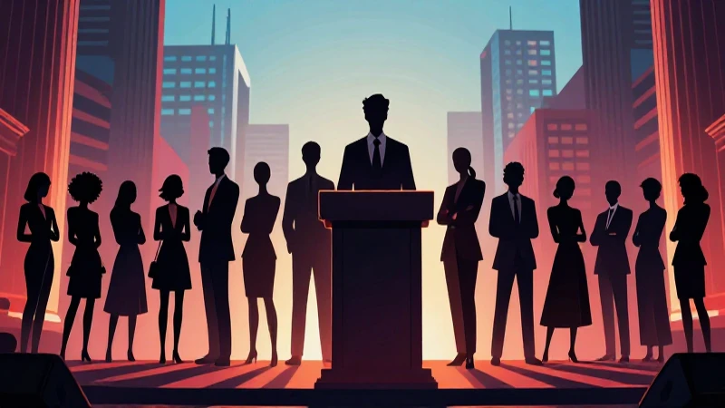 Siluetas políticas dinámicas en escenario urbano profesional