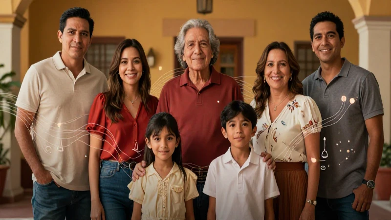 Familia mexicana multigeneracional en estilo cinematográfico