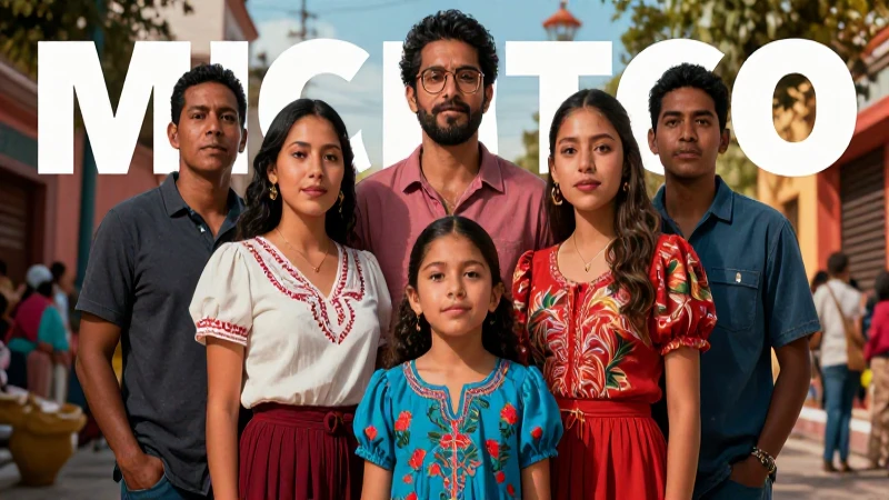 Ilustración dramática de familia mexicana diversa
