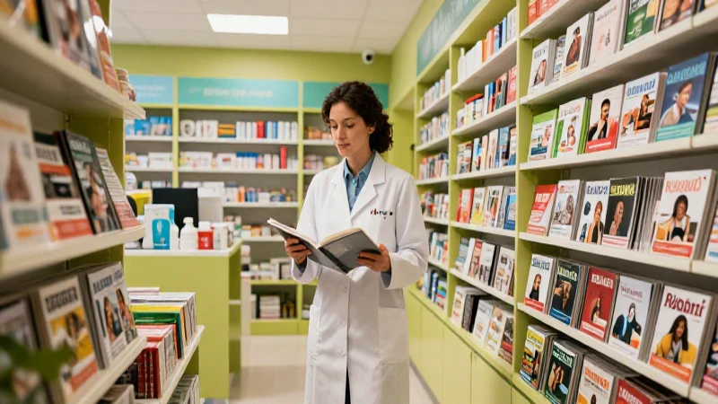 Farmacéutico moderno en una farmacia vibrante y estilizada