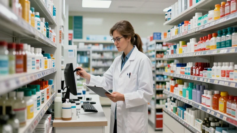 Farmacia moderna con estilo profesional y dinámico