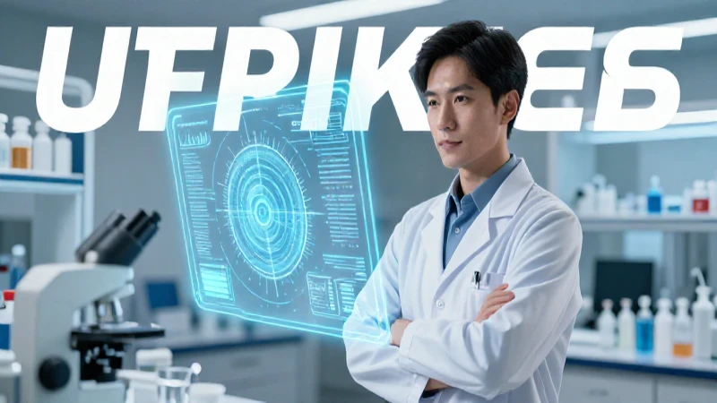 Farmacéutico profesional con hologramas en laboratorio