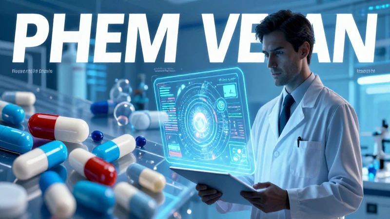 Farmacia futurista con tabletas holográficas