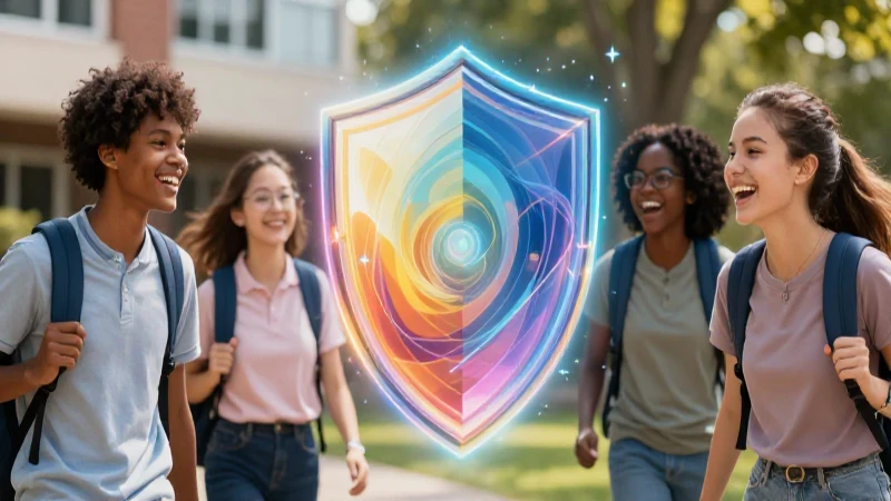 Ilustración vibrante de estudiante protegido y feliz