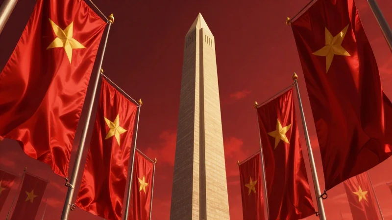 Monumento digital majestuoso con paleta roja y dorada