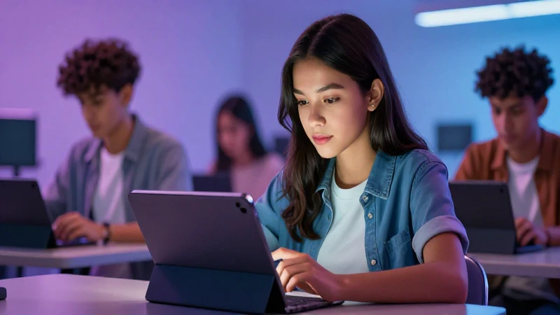 Joven mexicano aprende digitalmente con luz vibrante