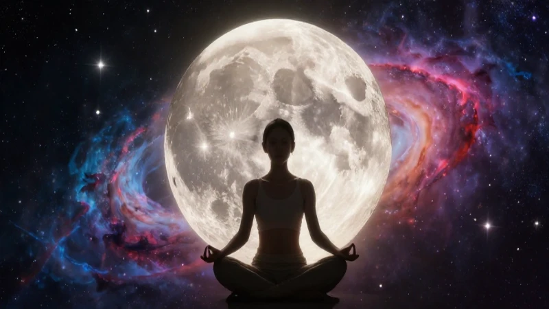 Fase de la Luna: Descubre sus Místicos Ciclos y Efectos 8 Sereno meditador bajo una luna cósmica vibrante