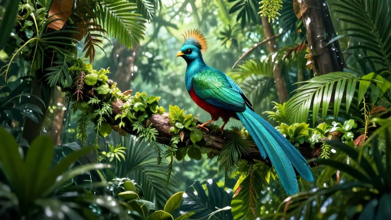 Quetzal real en exuberante selva tropical