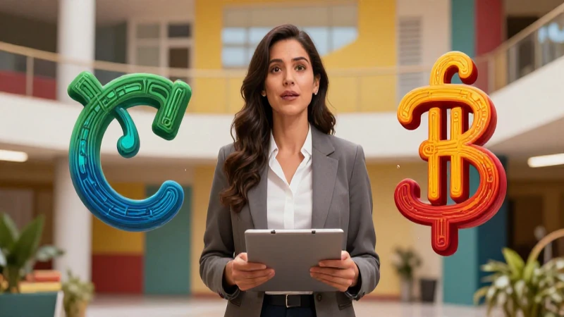 Educadora brillante con símbolos abstractos en México