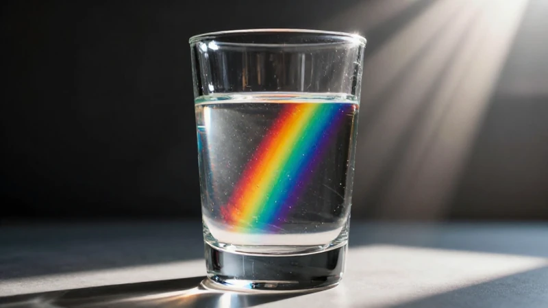 Cristal con arcoíris, luz y agua